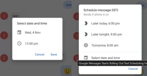 Users can choose a time and date to schedule a message and update this later as well
