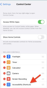 How to turn on red light on iPhone with the control centre-