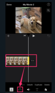 4. Now you can see the editing option under the timeline of the video and you can see the speedometer-like icon which is used to maintain the speed of your video.